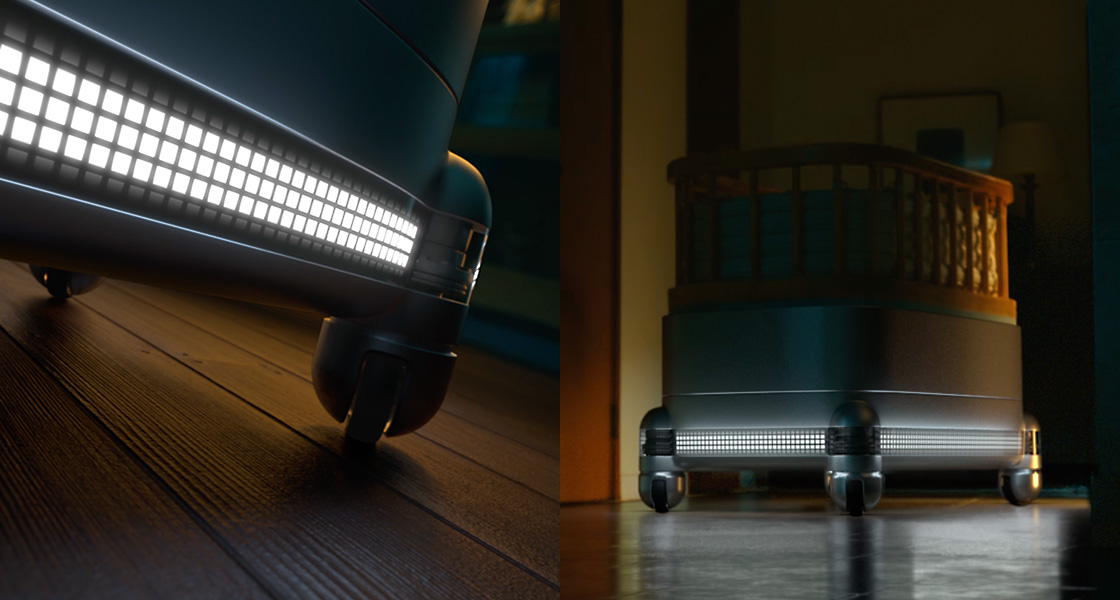 PnD 모듈은 탈부착이 가능한 자율 주행 바퀴로, 360도 회전이 가능하며 기존에 움직이지 못했던 사물을 움직일 수 있도록 합니다.